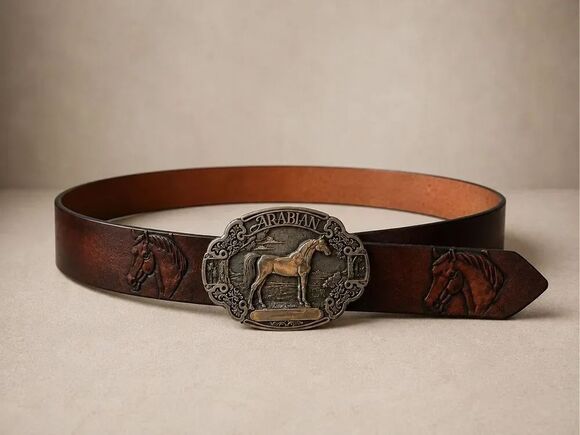 Vintage Other - Vintage Genuine Leather Arabian Horse Solid Brass Western Equestrian Belt, luxur